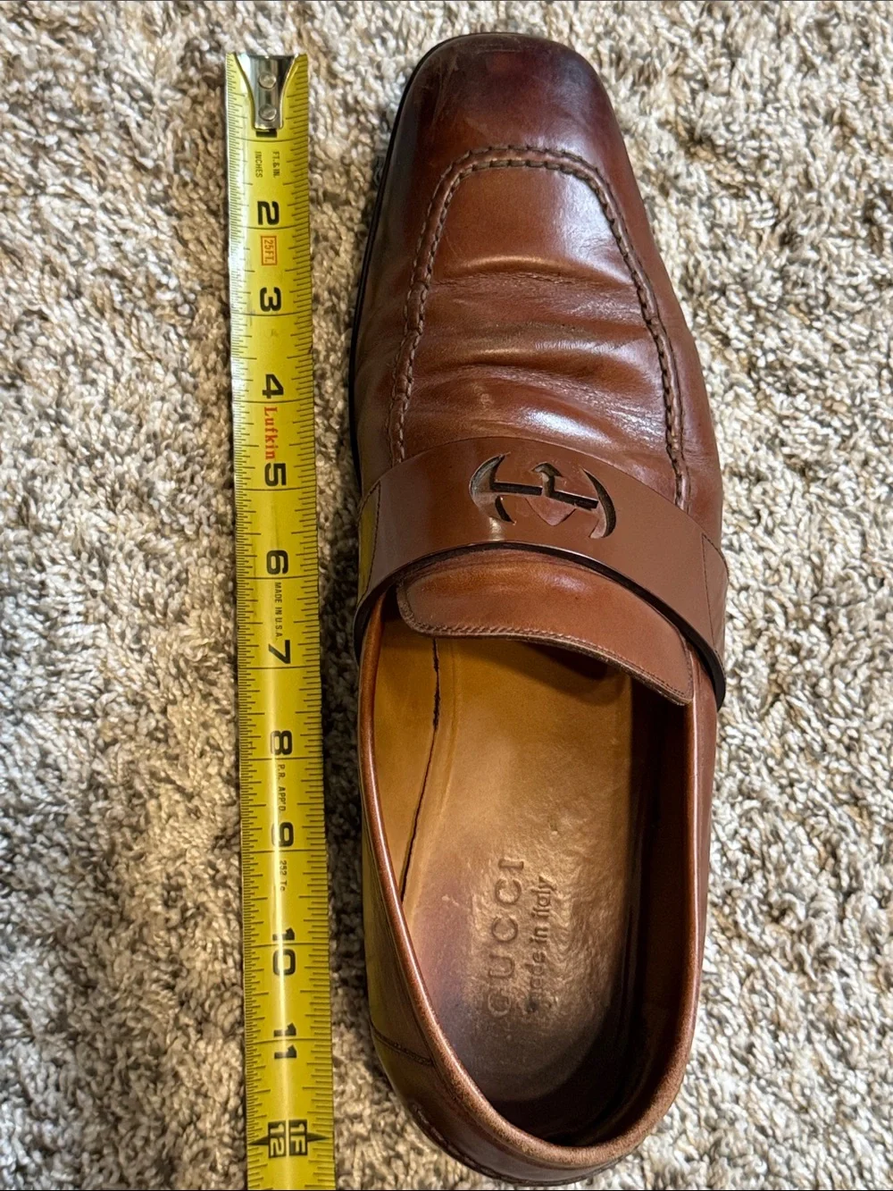 Gucci Brown Leather Logo Strap Men's Loafers
